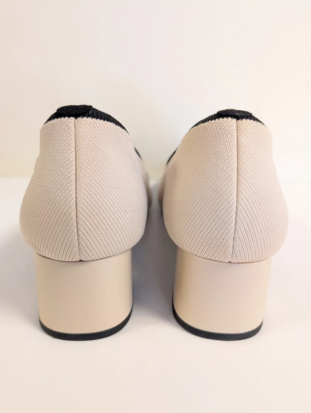 VIVAIA Margot Cream Black Cap Toe Knit Block Heel Pumps EU 40 US 9